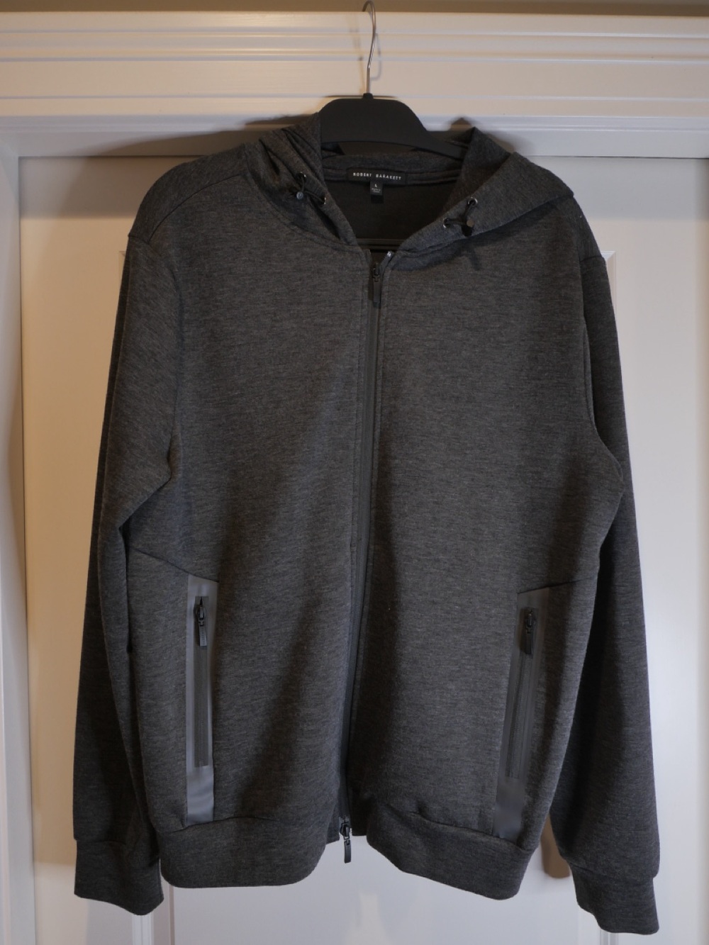 Robert Barakett Men's Dark Gray Zip-Up Hooded Performance Jacket